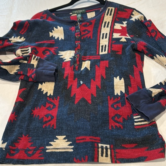 Lauren Ralph Lauren Western Shirt Size Petite Medium Suede Elbow Patch Like new - Picture 4 of 6